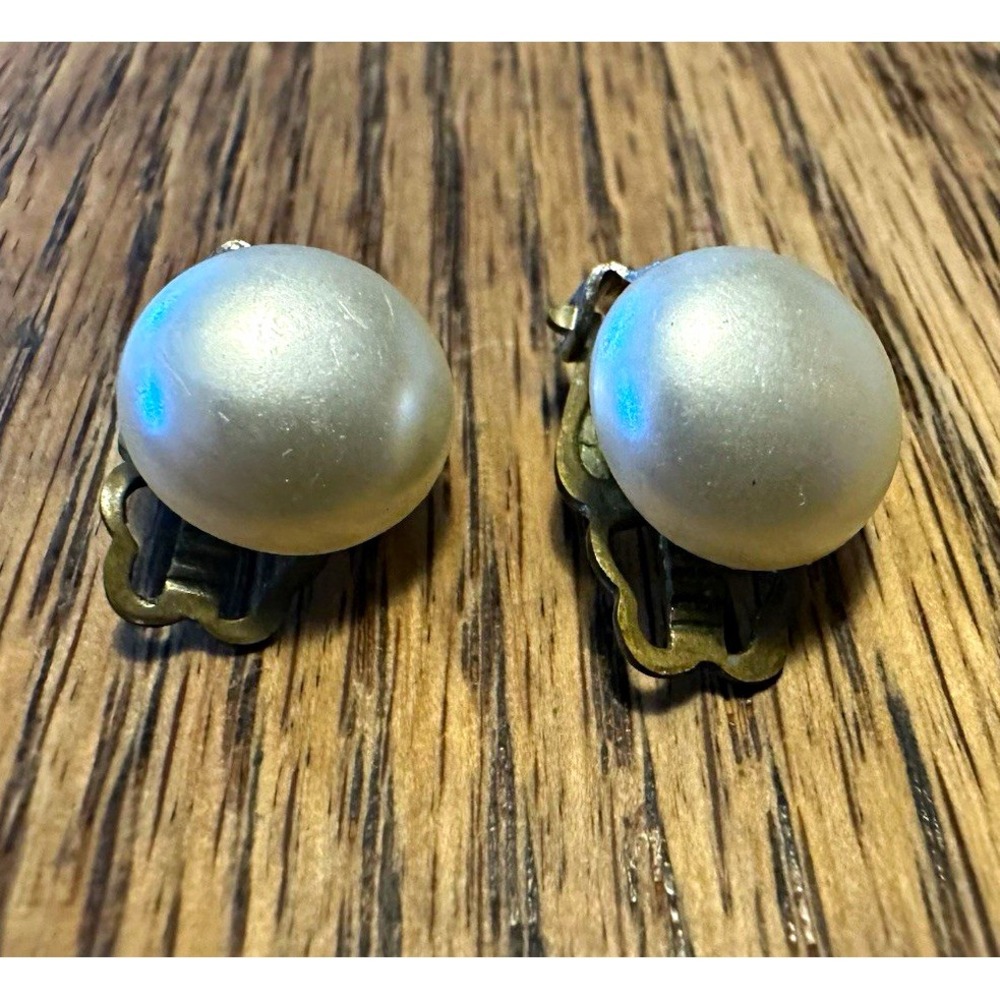 Vintage Japan Faux Pearl Clip On Earrings Mid Century 1950s 1960s Retro Costume